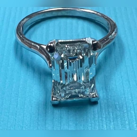 3.46 Lab grown diamond emerald cut 14k white gold engagement ring - Picture 9 of 11